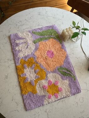 Plush Floral Bath Rug - Lavender, Peach & Mustard